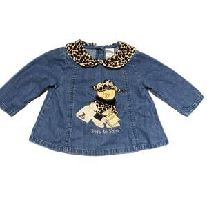 Y2k kids denim top with leopard print collar (12 months)
